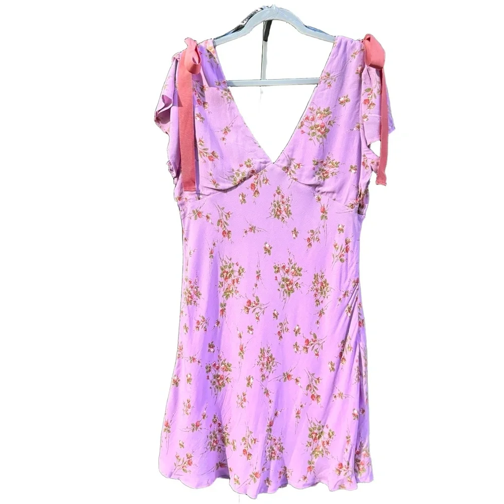 Wild Fable Dress Size L Pink Floral Mini Flutter Sleeve cottagecore Trendy (NWT) - Picture 4 of 8